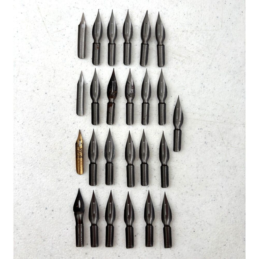Vintage Fountain Pen Lot of 26 Nibs Bell Leonardt Spencerian